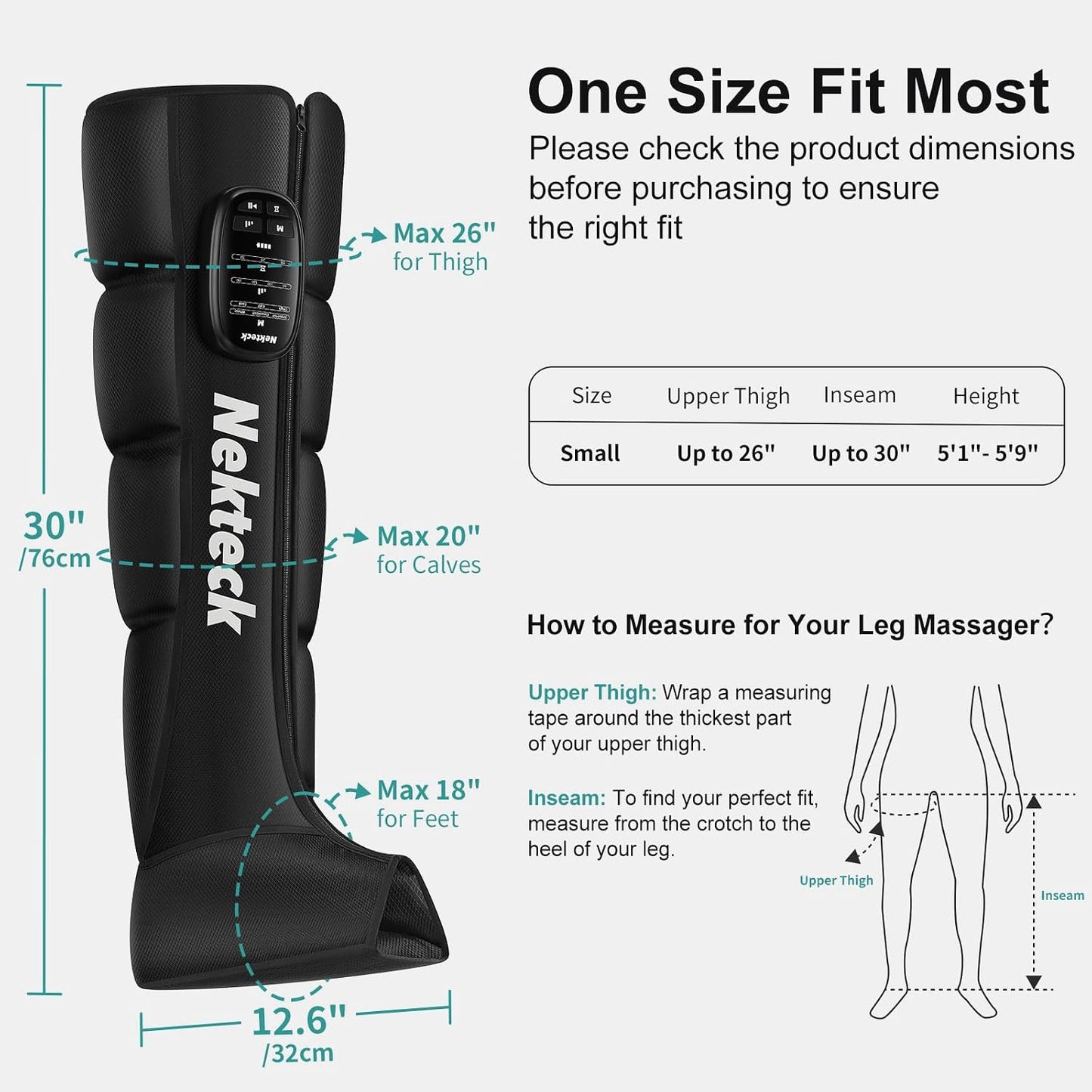 Nekteck Cordless Leg Compression Massager, (1-Pack) Middle | Rechargeable Massage Tools, 6 Modes, 4 Intensities, 3 Timers, Portable Full Leg Boots, FSA Eligible Gifts for Mom, Dad, Gym