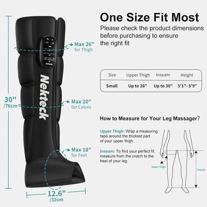 Nekteck Cordless Leg Compression Massager, (1-Pack) Middle | Rechargeable Massage Tools, 6 Modes, 4 Intensities, 3 Timers, Portable Full Leg Boots, FSA Eligible Gifts for Mom, Dad, Gym