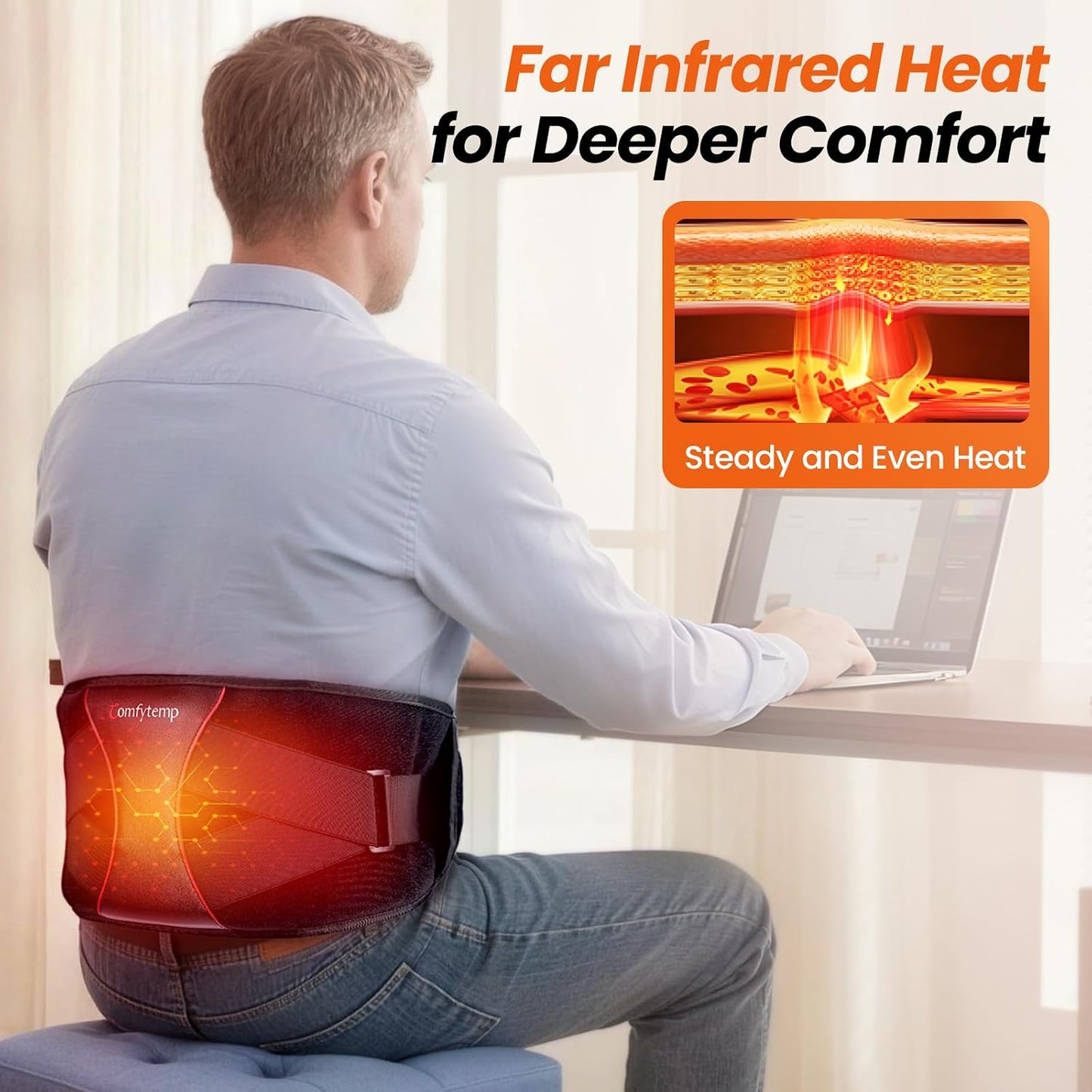 Comfytemp Cordless Heating Pad for Back with Massager 3D Back Pad Portable | FSA Eligible HSA, Lower Back Massager Wearable FIR, Rechargeable Wireless Heated Waist Belt, 3 Heat&Vibration&Intensity, 58"