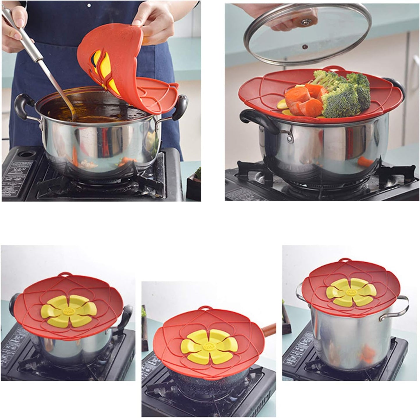 1 Pack Spill Stopper Lid Cover for Pans and Pots Boil, Boil Over Safeguard, Anti Spill Lid Fits Openings 5.5" to 9.5" in Diameter (Green)