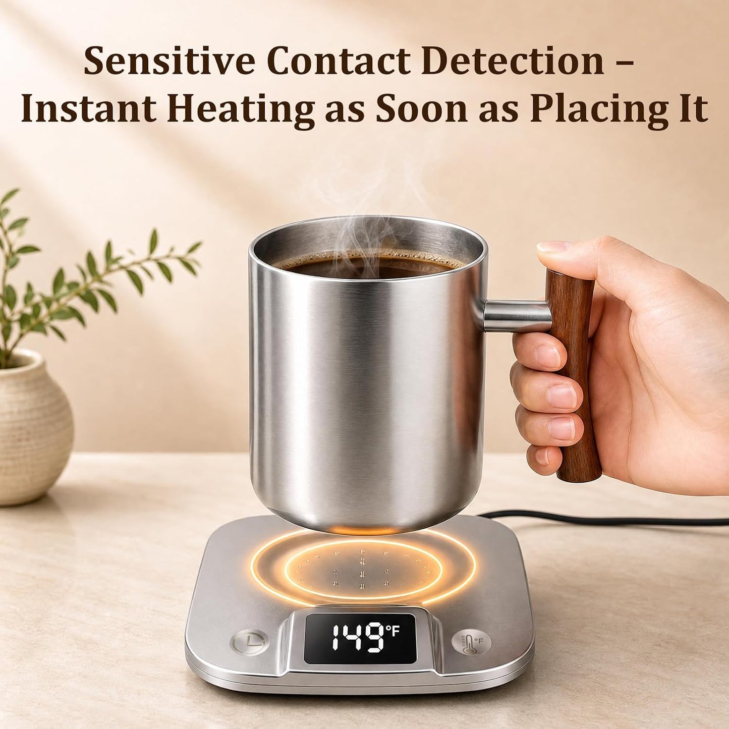 Smart Electric Heated Coffee Mug with Temperature Control, 5 Settings & Display, Auto Shut-Off, Fast Heating Warmer Set with Stainless Steel Coffee Mug (14oz-Black)