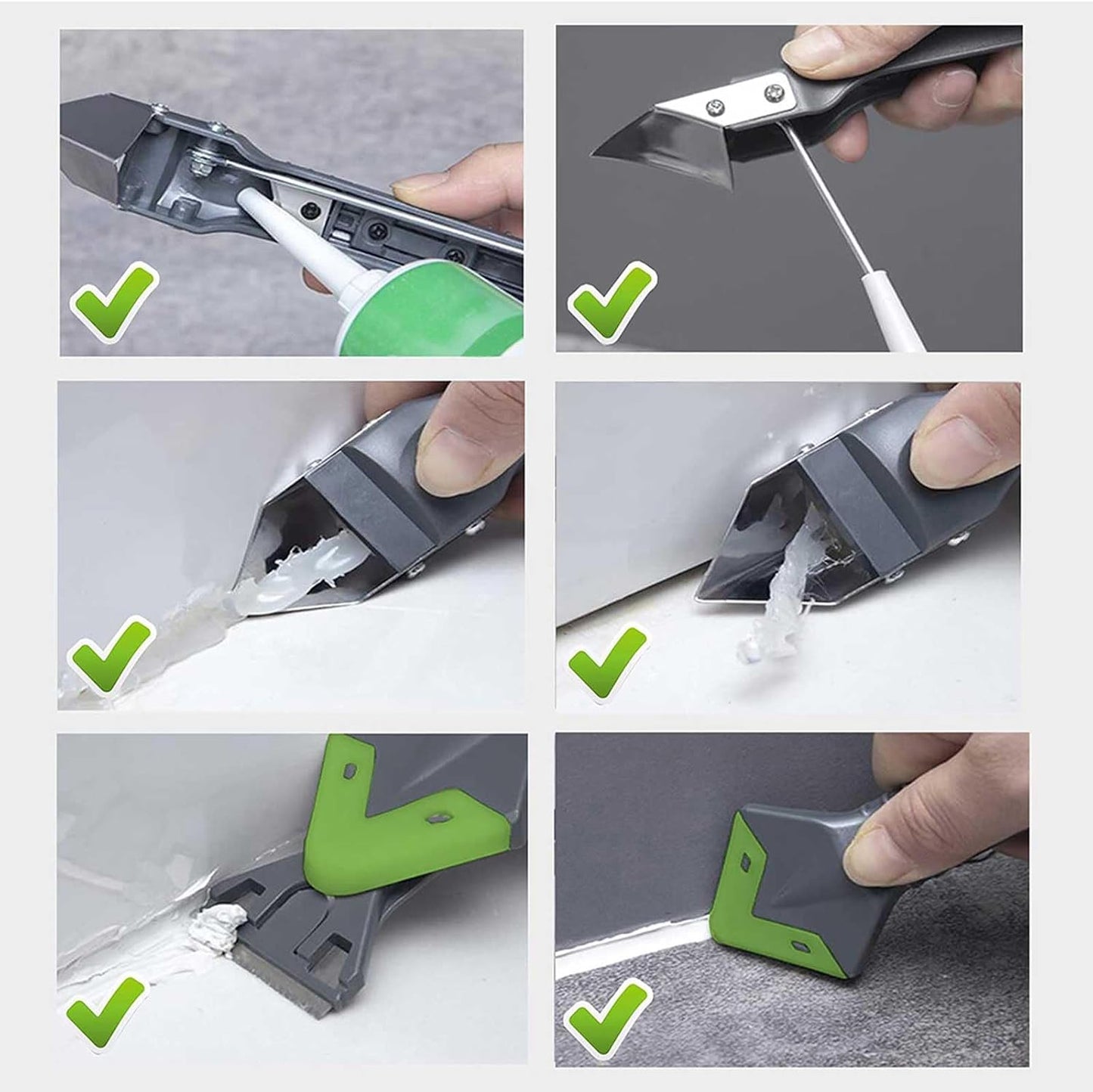 Caulking Tool 5 in 1, Caulk Remover & Sealant Finishing Tool, 10-Piece Kit | 5 Silicone Pads + 2 Stainless Steel Blades + 4 Angle Scrapers | Seam Repair for Kitchen, Bathroom, Tile & Window Joints