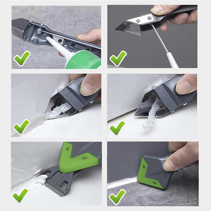 Caulking Tool 5 in 1, Caulk Remover & Sealant Finishing Tool, 10-Piece Kit | 5 Silicone Pads + 2 Stainless Steel Blades + 4 Angle Scrapers | Seam Repair for Kitchen, Bathroom, Tile & Window Joints