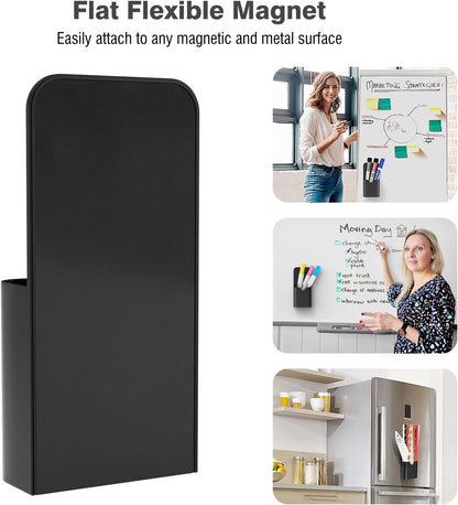 MoKo Magnetic Pen Holder, Pencil Accessories Whiteboard Organizer, White | Magnetic dry erase marker holder has two compartments and an ABS body for whiteboards, refrigerators and lockers.