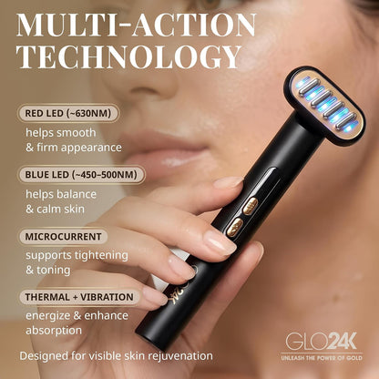 GLO24K Heated Eye Wand & Eye Massager Tool - Gentle Warmth & Vibration for Smoother-Looking Skin, Refreshing Under-Eyes Massage, Portable Beauty Device
