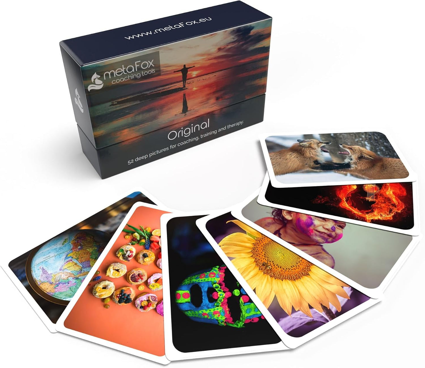 metaFox - Coaching Cards - Picture Card Set ORIGINAL - Prompt cards for coaching, therapy & workshops - motivational cards for reflection, as coaching tools & therapy tools