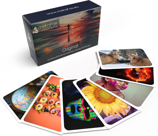 metaFox - Coaching Cards - Picture Card Set ORIGINAL - Prompt cards for coaching, therapy & workshops - motivational cards for reflection, as coaching tools & therapy tools