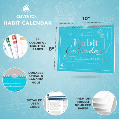 Clever Fox Habit Tracker Calendar, 24-Month Daily Goal Journal Black