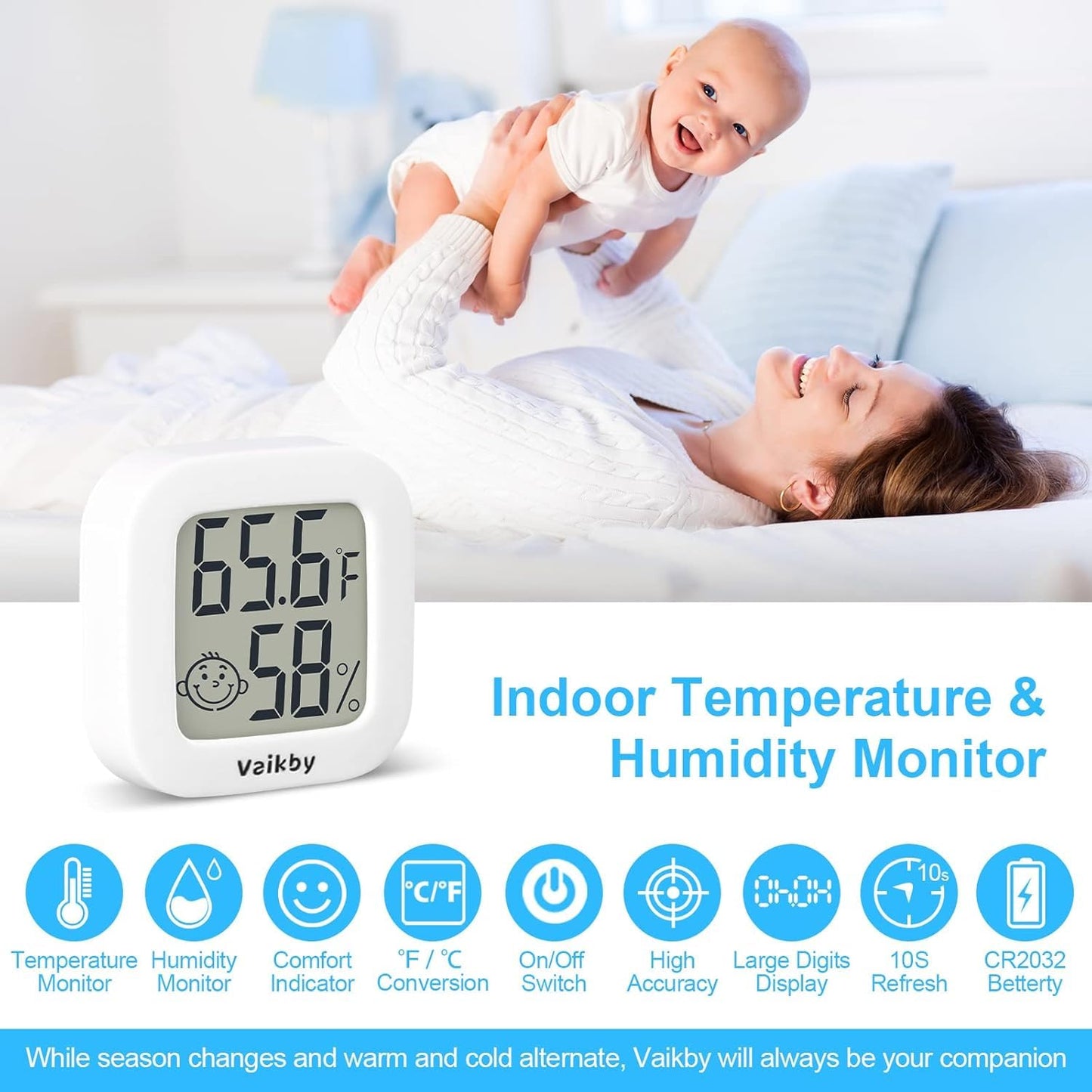 Vaikby Indoor Thermometer 2Pack, Humidity Gauge Meter Digital Hygrometer Room Thermometer for Home, Hight Accurate Temperature and Humidity Monitor, Large LCD Display Fahrenheit or Celsius