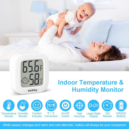 Vaikby Indoor Thermometer 2Pack, Humidity Gauge Meter Digital Hygrometer Room Thermometer for Home, Hight Accurate Temperature and Humidity Monitor, Large LCD Display Fahrenheit or Celsius