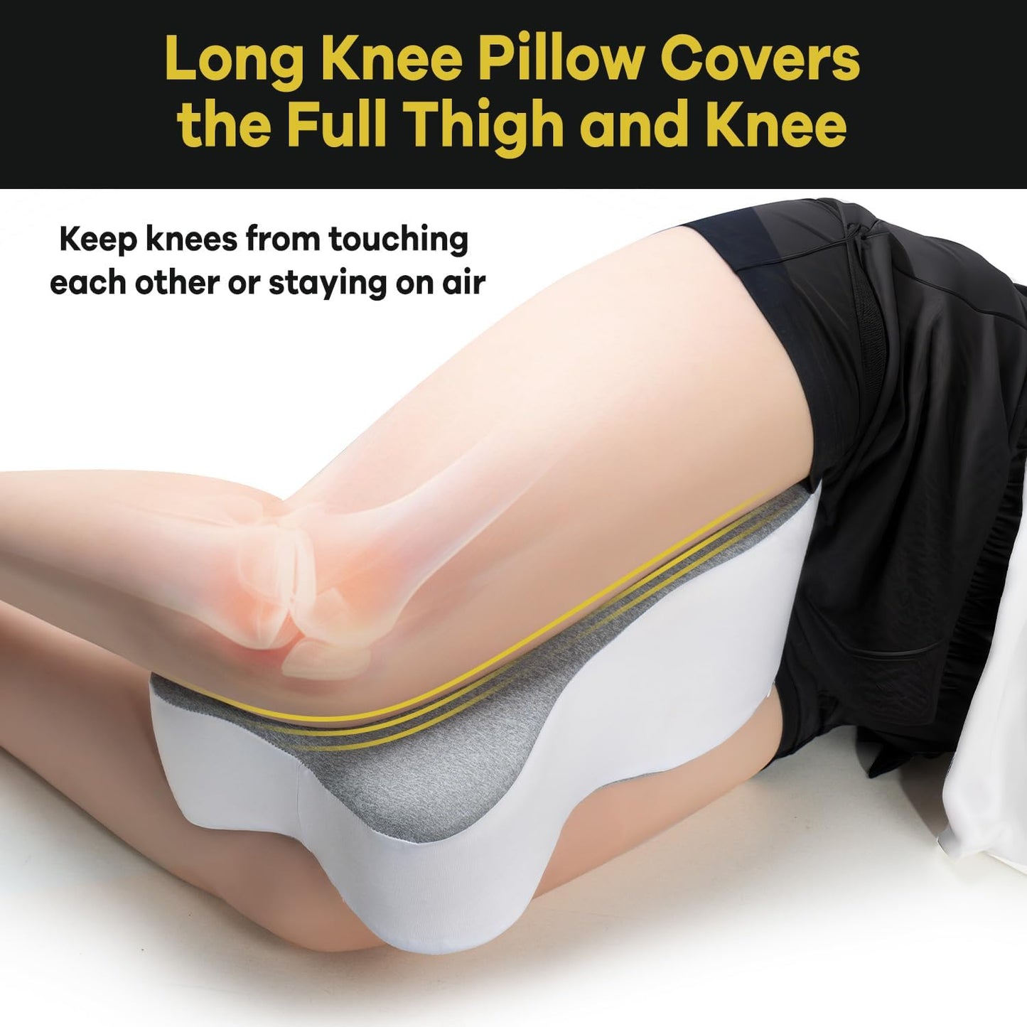 Long Knee Pillow for Side Sleepers Separates Full Thighs for Alignment | Memory Foam Leg Pillow for Knees,Hips, Back Pain Relief When Side Sleeping Spine Alignment Support for Knee Surgery Recovery