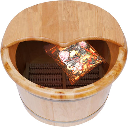 Wooden Foot Bath Basin, Health Foot Massage Barrel Feet Spa Soak Bucket w/Roller