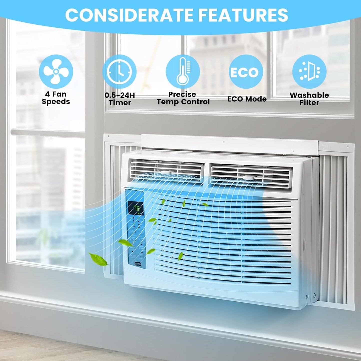 10000 BTU Portable Air Conditioner, 3 In1 Cooling Dehumidifier Fan, Quiet Fast Cooling, 4 Way Swing, LED Display, Remote, 24H Timer, 360° Wheels, Window Kit, Cools Rooms Up to 450 Sq.ft