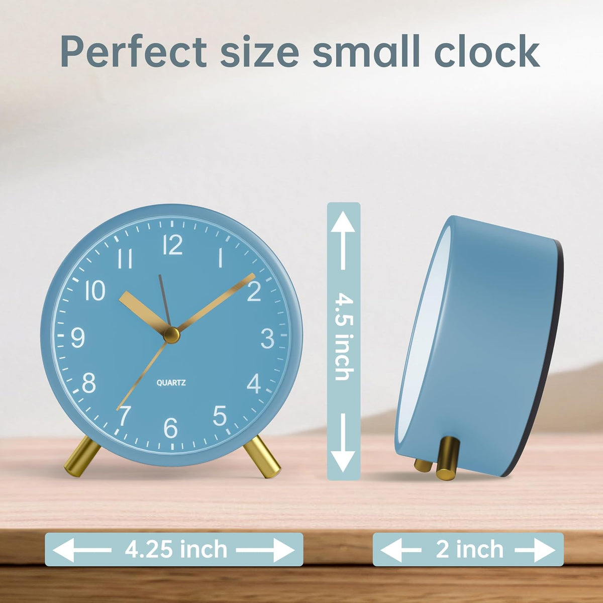 JALL Analog Alarm Clock, 4 inch Super Silent Non Ticking Small Clock with Night Light, Battery Operated, Simple Design, Easy Setting for Office, Bedroom, Bedside, Desk, Teens, Elders, Adult, Green