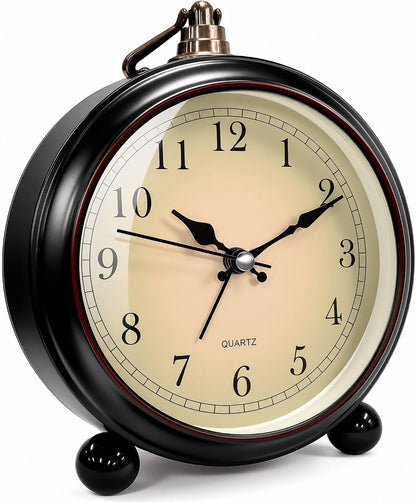 TooTa Vintage Retro Analog Alarm Clock, 4.5 inch Super Silent Non Ticking Small Clock with Night Light, Battery Operated, Simply Design, for Living Room, Bedroom, Bedside, Desk, Gift Clock (Arabic)
