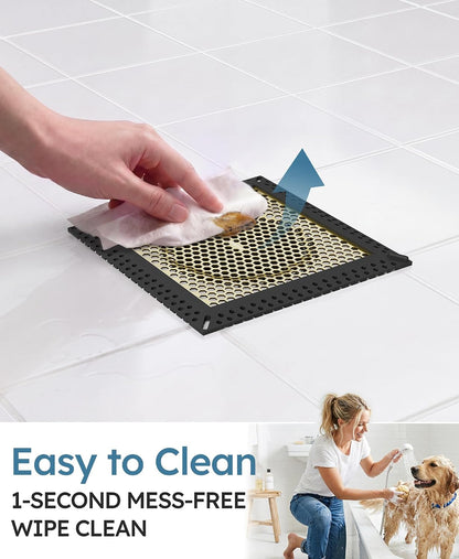 Square Shower Drain Hair Catcher, Anti-Clogging, Gray, 4 inch | Fast Drainage, Anti-Slip & Stays in Place, Stainless Steel & TPE Material, Easy Clean Fits Bathroom Hair Catcher for Shower