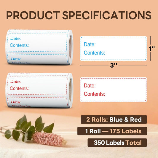 1" x 3" Removable Freezer Labels, 350 Labels, 2 Colors