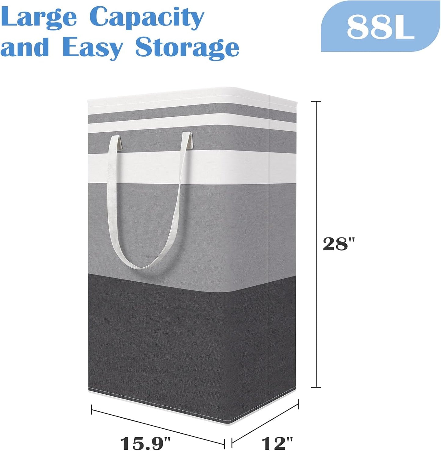 BlissTotes 3-Pack Laundry Basket, Collapsible Laundry Hamper, Grey, 75L | Laundry Clothes Hamper, Hampers for Bedroom, Freestanding Hamper with Handles, Clothes Laundry Basket
