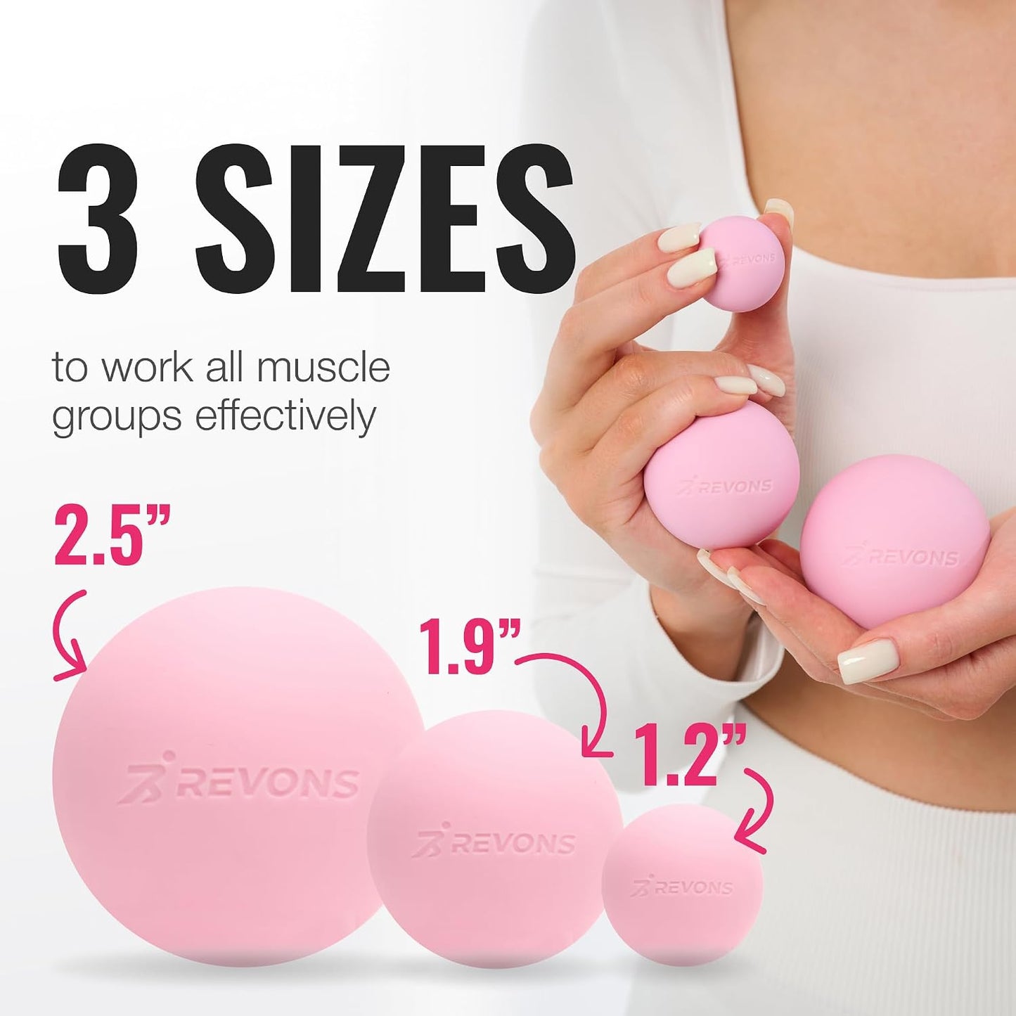 3 in 1 Massage Ball Set - Lacrosse Balls for Myofascial Release, Back Pain Relief, Face Fitness, Trigger Points, Yoga, Physical Therapy, Muscle Recovery and Soft Deep Tissue Massage (Pink)