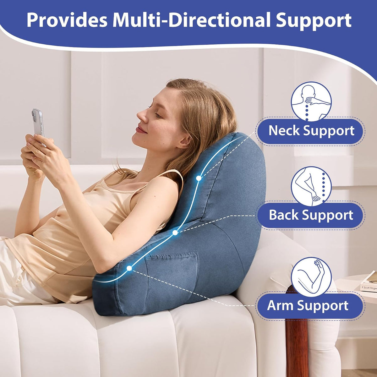 IASEAHK Reading Pillow, Back Pillow for Bed Sitting Up, Light Grey, 18 Inch