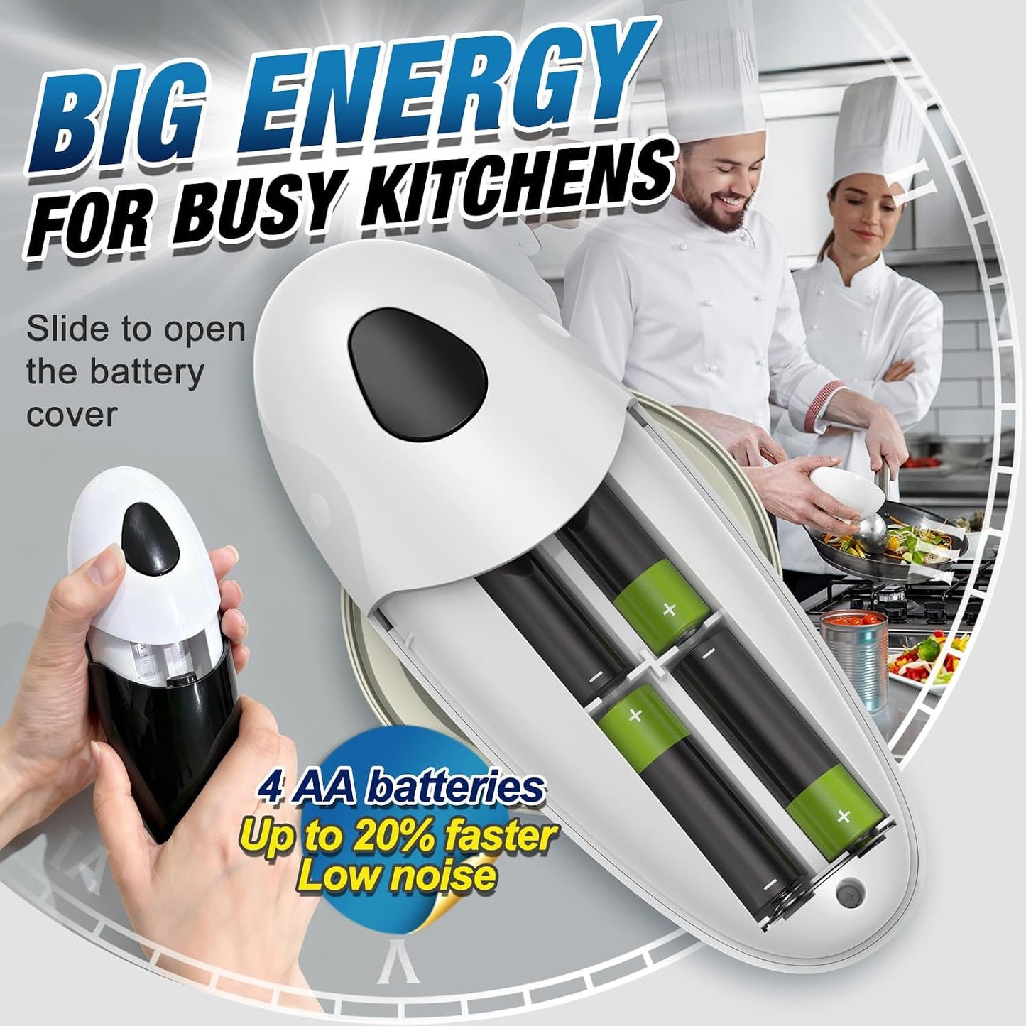 Electric Can Opener, One Press Start/Stop, Automatic Can Opener with Smooth Edge, Hands Free, Battery Powered, Electric Can Openers for kitchen, Can Openers for Seniors with Arthritis, black