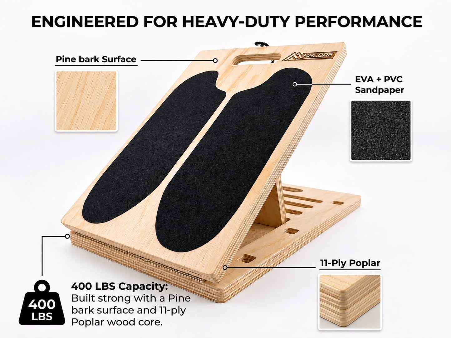 3-in-1 Adjustable Slant Board & 180°/360° Balance Board - Wooden Calf Stretcher and Squat Wedge - 5 Angle Incline Board for Stretching Equipment & Exercise - Includes Resistance Band - (400LBS)