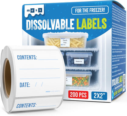 Freezer Labels 1x2 in 200/Roll, Dissolvable Fill in Canning Jar Stickers | Preprinted write on lines, use pen or marker, containers, bottles, food storage, meal prep, pantry, peels clean, no residue