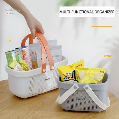 JiatuA Plastic Storage Basket with Handle Portable Shower Caddy Tote Organizer Basket Bin for Bathroom Kitchen Dorm Room Bedroom, Green | Sturdy Drainage Large Capacity Organizer Basket with Silicone Handles for Bathroom Kitchen Bedroom College Dorm