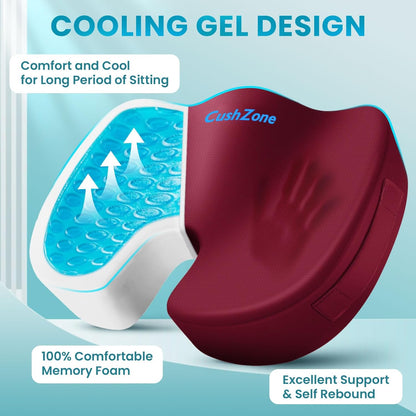 Gel Seat Cushion, Enhanced Memory Foam Cushion for Tailbone Pain, Black | Cooling Gel for Office Chair, U-shaped Design Chair Cushion for Gaming, Car, Wheelchair, Non-Slip Base, Washable Cover