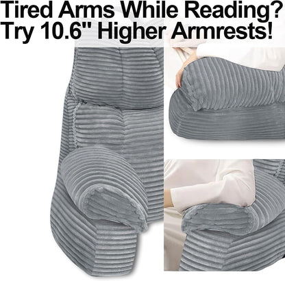 Reading Pillow for Bed with Arms, Back Support, Memory Foam（Grey Black）