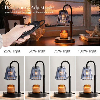 Candeldo Candle Warmer Lamp with Timer, Navy Blue Glass Shade | Height Adjustable, Dimmable, Elegant Home Decor, Birthday and Housewarming Gift for Candle Lovers, Includes 2 Bulbs