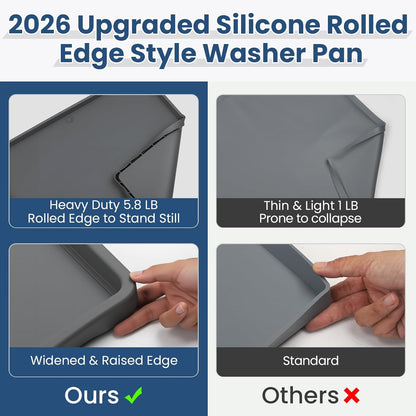 33 X 30 inch Large Thickened Silicone Washing Machine Drain Pan (Grey) | 1-1/5" Raised Edge , Leak Protection Anti-Vibration Non-Slip Washing Machine Tray for Washer Dryer Other Appliances （Black）