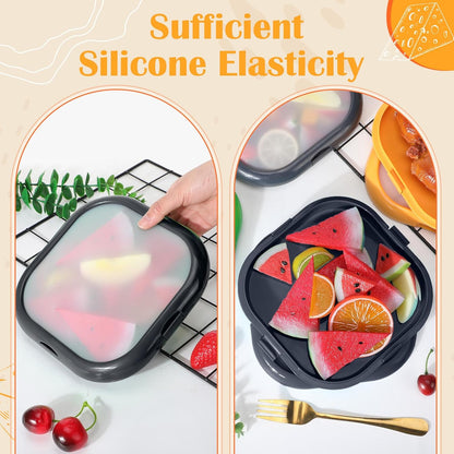 Nuogo 4 Pcs Silicone Food Storage Containers, Fruit Storage Box, Onion Keeper, Avocado Saver, Kitchen Organizers for Fridge, Fresh-keeping Design(Red, White,Orange,7.9 x 7.9 x 1.4 Inches)