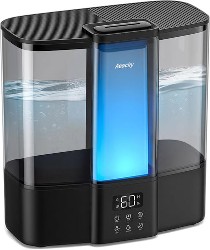 AEOCKY Geek-Level Ultrasonic Humidifier, 4L Top-Fill Cool Mist Diffuser | Air Humidifier for Baby Nursery, Bedroom, Plants, Large Room with Ambient Light, Timer, Sleep, Auto, Constant Humidity Mode