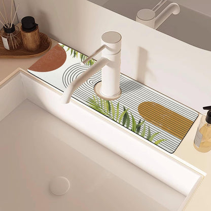 Sink Faucet Absorbing Mat, 2 Pack Drying Mat Around Faucet Sink Splash Guard Behind Faucet Sinkmat For Kitchen Bathroom Island Rv 24 * 5.5 Inch (60 * 14 cm)