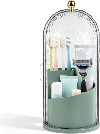 Toothbrush Holder with Cover for Bathroom Countertop, Organizer, White | Rotating 3 Slot Holder for Electric Toothbrushes, Toothpaste, Self Draining Vanity Organizer, Makeup Brush Storage