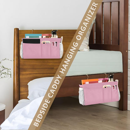 Black Bedside Caddy Storage Bag Bedside Organizer for Bed Rails College Dorm Room Organizer Caddy Hanging Shelf 6 Pockets with Hooks for Drinks Magazine Phone Holder