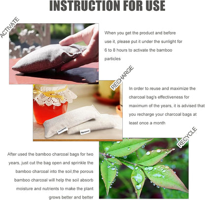 6 Pack Activated Charcoal Shoe Odor Eliminator, Shoe Deodorizer insert Bag | 100% Natural Shoes Smell Remover，eliminates odor naturally,(60g X 6 PACK)