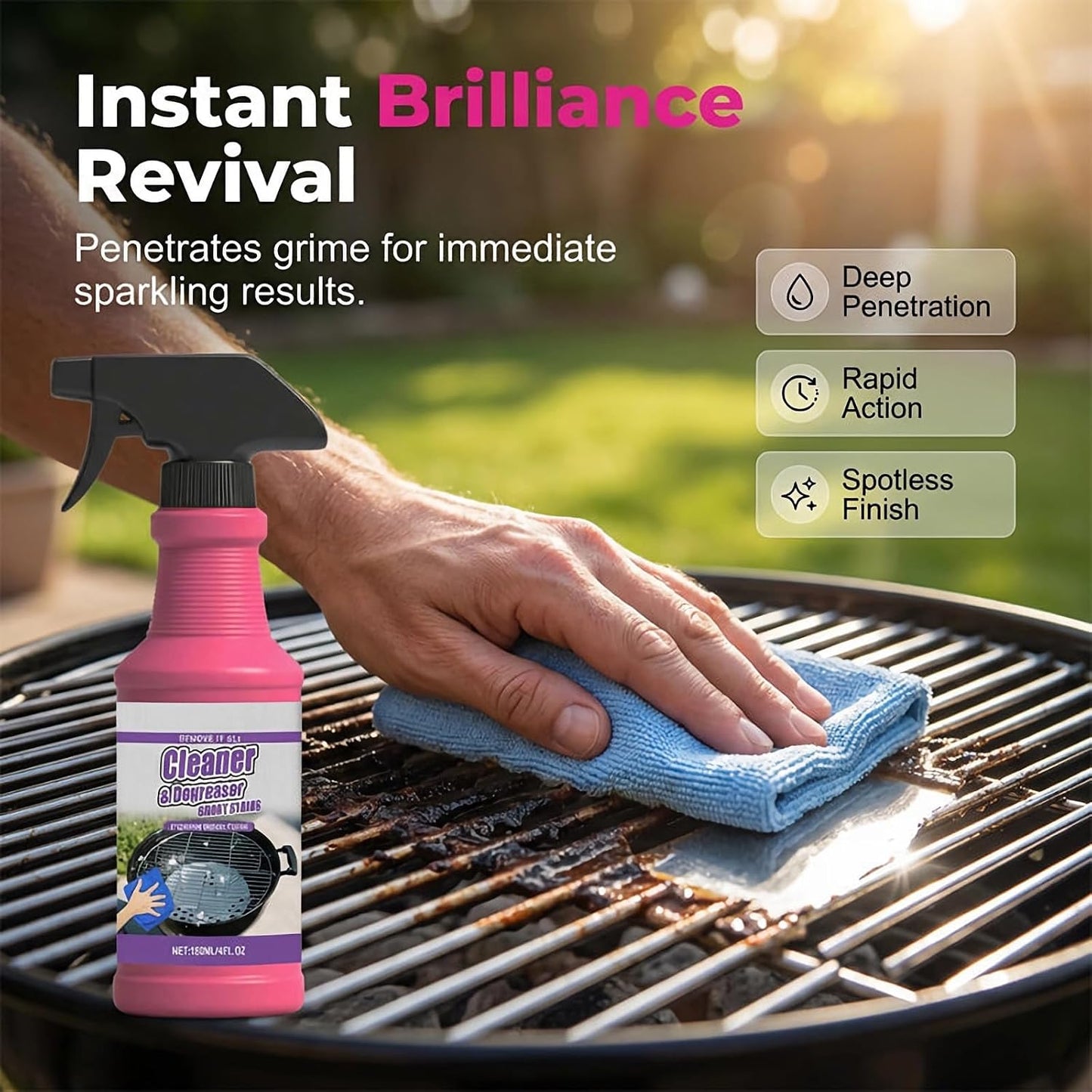 2026 Upgrade Fast Acting Heavy Duty Grill Degreaser Spray Set Multi Grill Cleaner Fast Clean Outdoor Solution for Grills Smoker BBQ Grates Oven Effortless Removes Grease Degreaser Smoky Stain (1PCS)