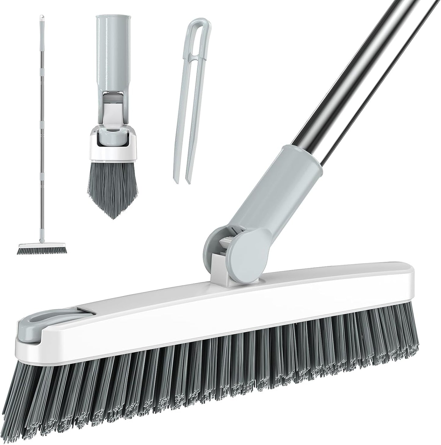 AIR U+ Heavy Duty Grout Scrub Brush with Long Handle & Hair Clip | 180° Swivel Scrub Brush V-Shape Grout Line Scrubber Stiff Bristles for Deep Cleaning Crevice, Tile Line, Corners