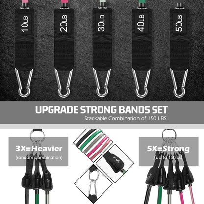 VElCK Resistance Bands Set with Handles for Exercise, Workout and Home Gym | 100% Natural Latex, 10-150LBS, Versatile for Yoga, Pilates, Strength, Home Gym