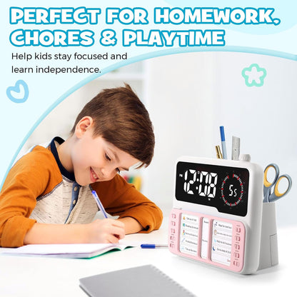 7-in-1 Visual Timer with Task Planner - Blue | ADHD Time Management Tool With Alarm, Countdown, Calendar, Temperature Display and Storage, Ideal for Home and School