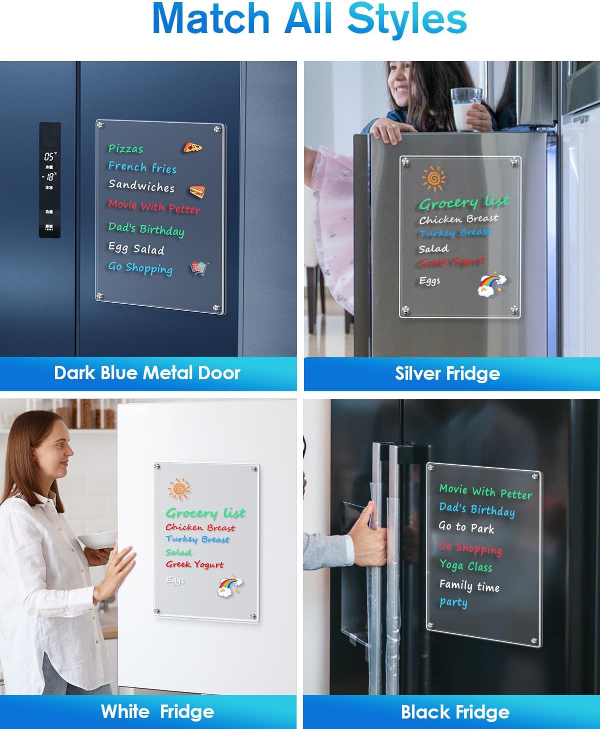 MaxGear Acrylic Magnetic Whiteboard for Fridge, 12 x 8 Inch Dry Erase Board | Durable Acrylic Material, Powerful Magnets, Smooth Writing and Easy Cleaning for Grocery Lists, Meal Plans, and Reminders