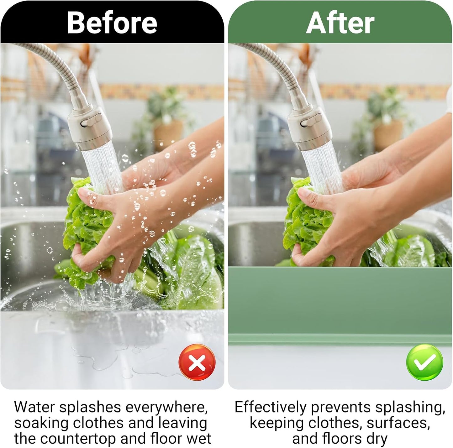 19.3 inch Silicone Sink Splash Guard, Splash Guard for Kitchen Sink Area, Backsplash Protector for Kitchen Countertop & Bathroom Bathtub with Non-Slip Strong Suction, White
