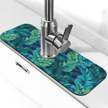 Abstract Flower Blooming Floral Watercolor Kitchen Sink Splash Guard Faucet Mat Super Absorbent Fast Drying Mat Sink Gadgets-Fast Drying Pad Sink Mat For Kitchen Bathroom (15" X 5.5" )