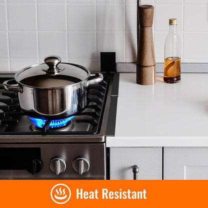 Adjustable Stove Gap Covers 2 Pack, Black 13.8-27.5 Inch | Heat & oil-resistant metal range trim guard. Fits kitchen oven, counter, sink, washer & dryer. Tool-free install