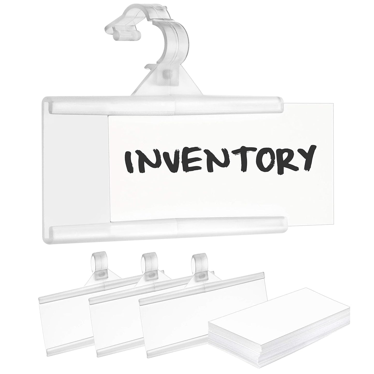 Pack of 100 - Plastic Wire Shelf Label Holder, Sign and Ticket Holder, Easy Clip Design with Tight Snap Lock Closure. Height, 1-1/4" X Width, 3" | "100 Label Inserts Included"