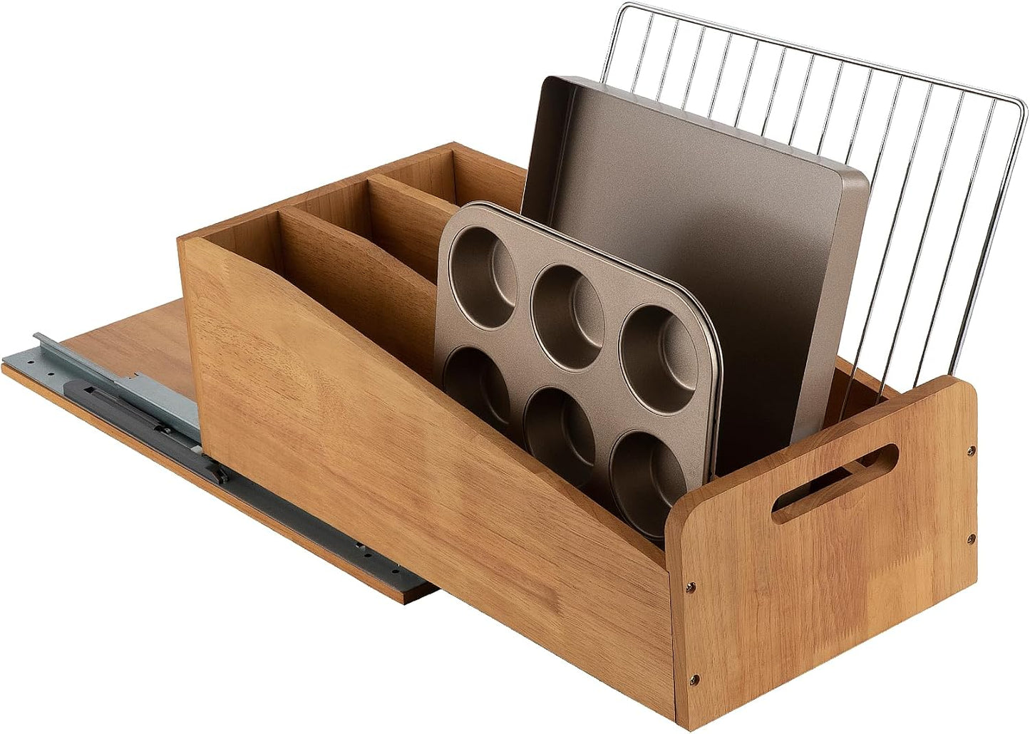 DINDON Pull Out Cabinet Organizer for Pans, Pot lid, Cookie Sheet, Cutting Board, Baking Tray, Slide Out Kitchen Cabinet Storage Organizer, 10.5''W X 21"D X 10.6"H, Wood