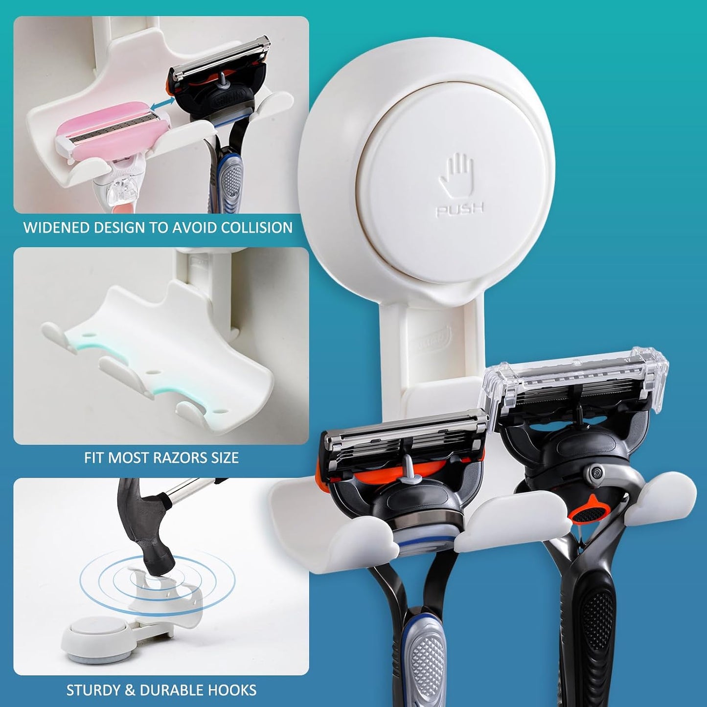 TAILI No Drill Powerful Suction Cup Razor Holder for Shower 2 Pack, Black | Waterproof, Towel, Loofah, Shaver Holder for Shower Wall, Powerful Suction Cup Hooks for Bathroom, Easy to Install and Reuse