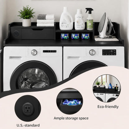 Washer and Dryer Countertop with Power Outlet & Storage Drawer, 54 Inch Laundry Tabletop Over Washing Machine, Clothes Folding & Ironing Station, Laundry Room Organizer with Non-Slip Pads